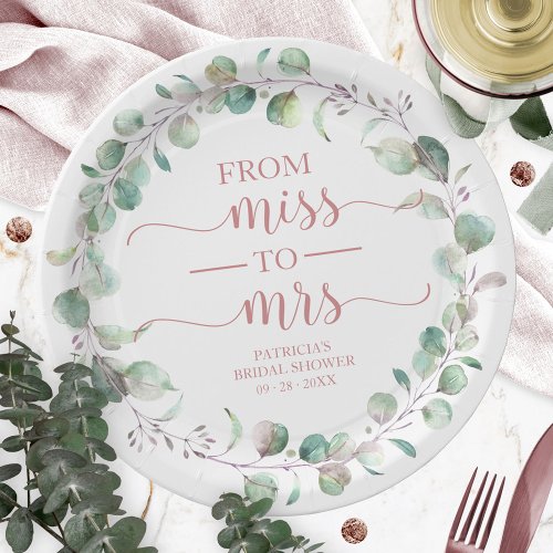 Miss to Mrs Greenery Eucalyptus Bridal Shower  Paper Plates