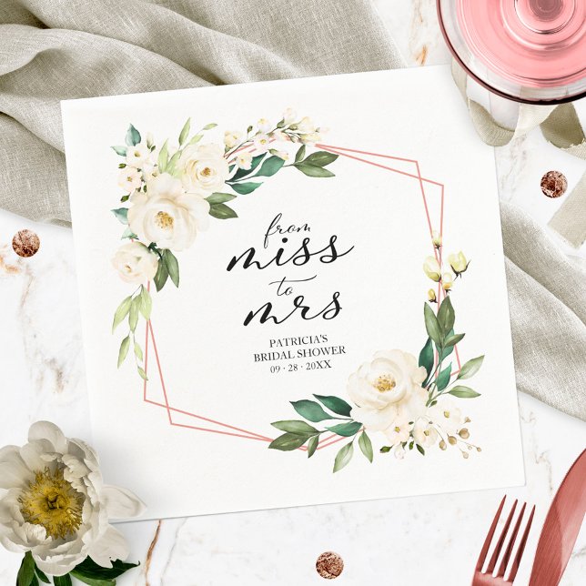 Miss to Mrs Greenery Geometric Bridal Shower Napki Napkins (Creator Uploaded)
