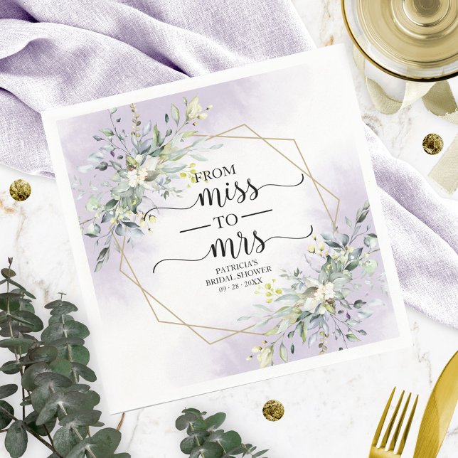 Miss to Mrs Greenery Geometric Bridal Shower Napkins (Creator Uploaded)