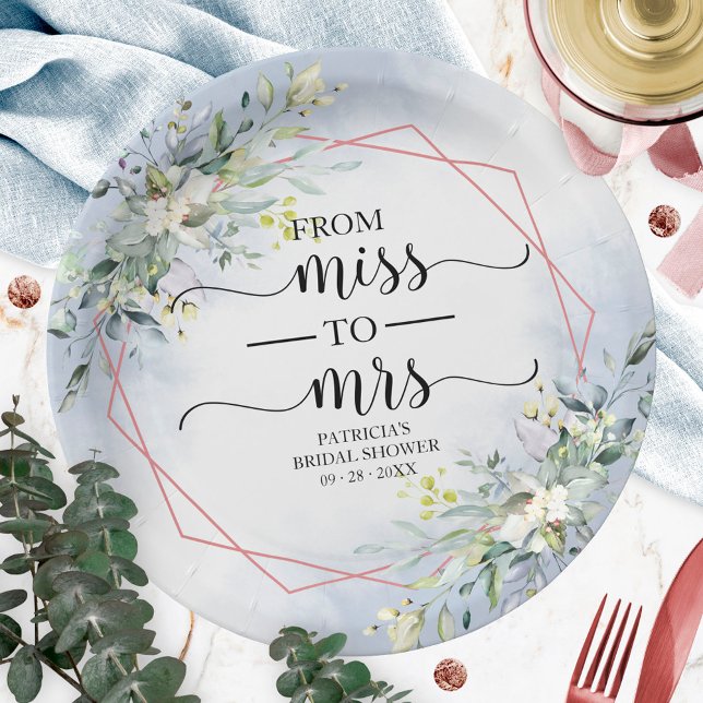Miss to Mrs Greenery Geometric Bridal Shower Paper Plates (Creator Uploaded)