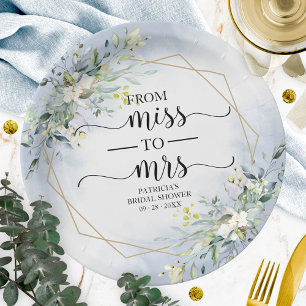 Miss to Mrs Greenery Geometric Bridal Shower Paper Plates