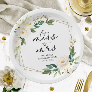 Miss to Mrs Greenery Geometric Bridal Shower Paper Plates