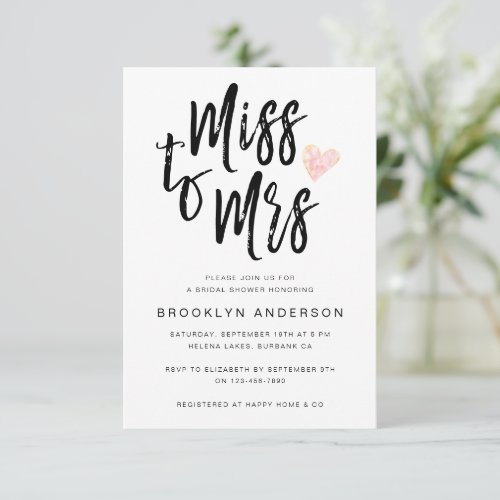 Miss to Mrs Hand Lettering Bridal Shower Invitation