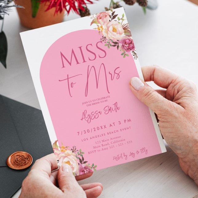 Miss to Mrs Hot Pink Floral Bridal Shower Invitation (Creator Uploaded)
