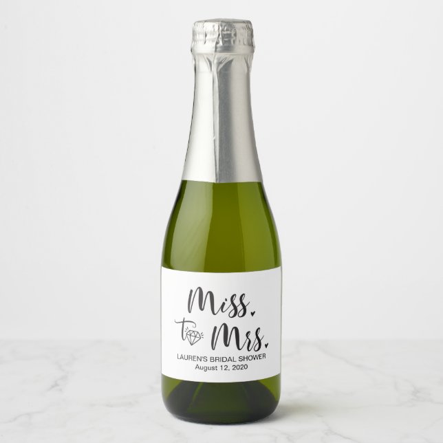Miss To Mrs Mini Sparkling Wine Bottle Label (Front)