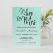 Miss to Mrs Mint Green Gold Glitter Bridal Shower Invitation (Standing Front)