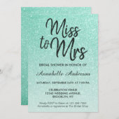 Miss to Mrs Mint Green Gold Glitter Bridal Shower Invitation (Front/Back)
