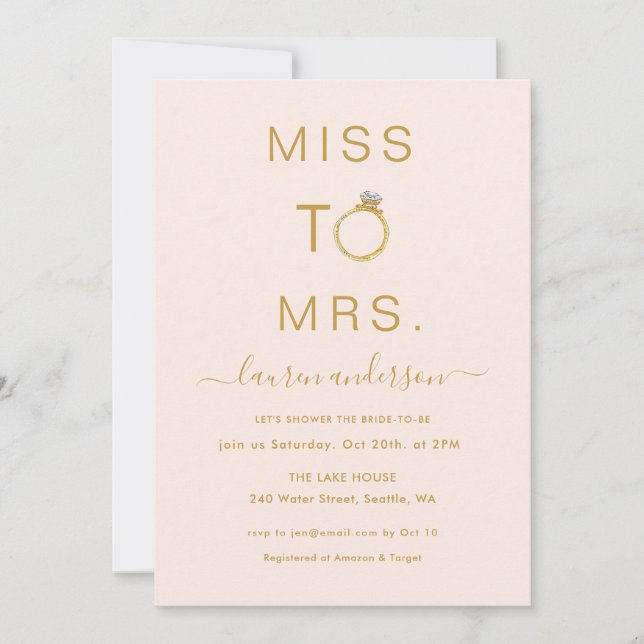 Miss to Mrs. Modern blush Bridal shower Invitation (Front)