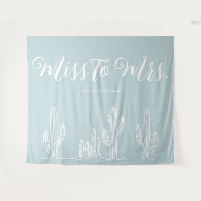 Miss to Mrs Modern Boho Cactus Blue Bachelorette Tapestry (Front (Horizontal))