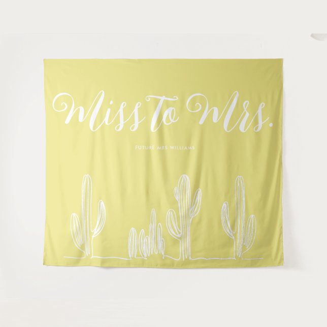 Miss to Mrs Modern Boho Cactus Citrus Bachelorette Tapestry (Front (Horizontal))