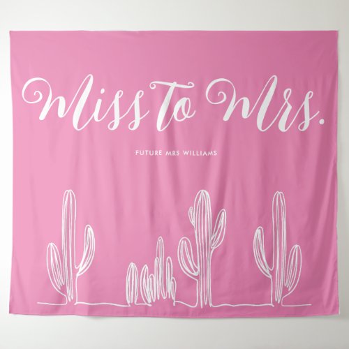 Miss to Mrs Modern Boho Cactus Pink Bachelorette Tapestry