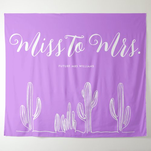 Miss to Mrs Modern Boho Cactus Purple Bachelorette Tapestry