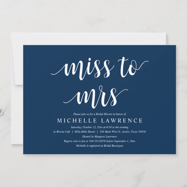 Miss to Mrs, Modern Bridal Shower Celebration Invi Invitation (Front)