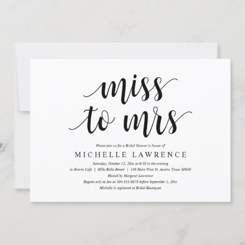 Miss to Mrs Modern Bridal Shower Invitation