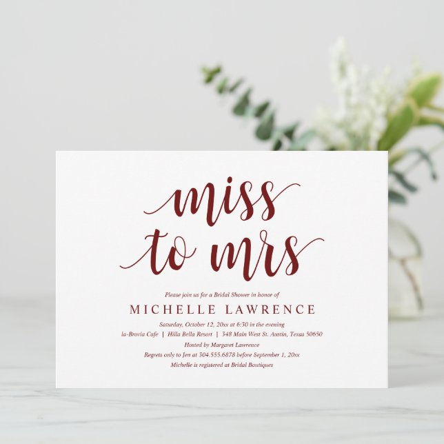 Miss to Mrs, Modern Bridal Shower Invitation (Standing Front)
