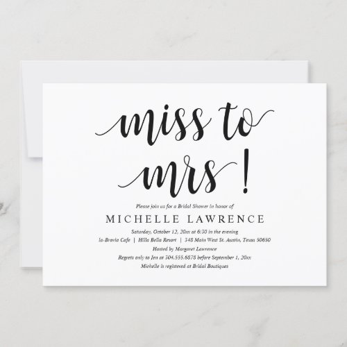 Miss to Mrs Modern Bridal Shower Invitation