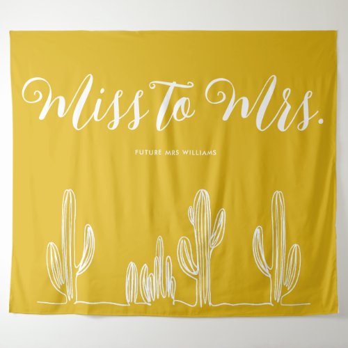 Miss to Mrs Mustard Cowgirl Cactus Bachelorette Tapestry