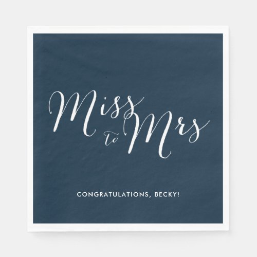 Miss to Mrs Navy Bridal Shower Party Napkins