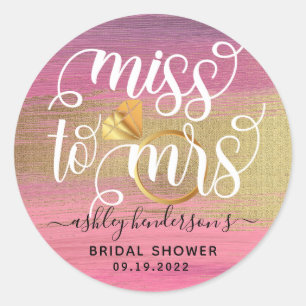 Miss To Mrs Pink And Gold Bridal Shower Classic Round Sticker