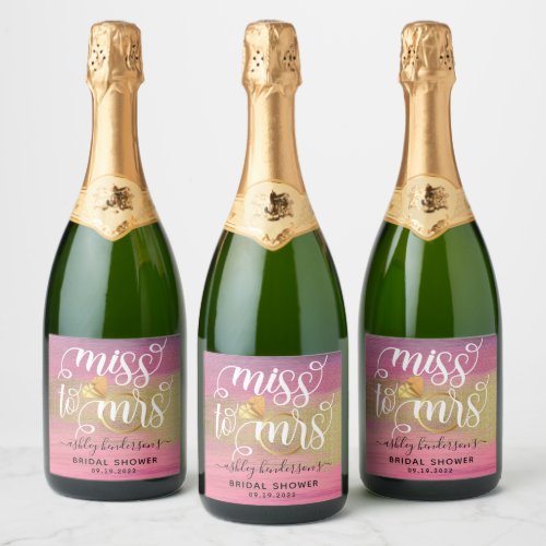 Miss To Mrs Pink And Gold Bridal Shower Sparkling Wine Label