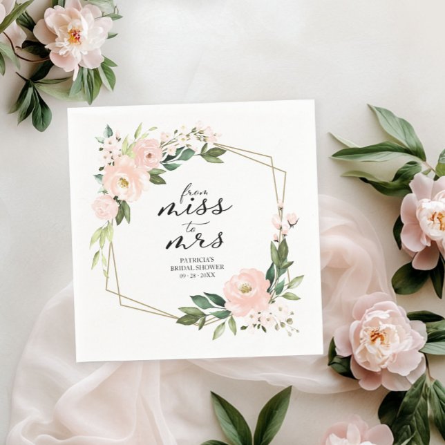 Miss to Mrs Pink Blush Geometric Bridal Shower Napkins (Creator Uploaded)