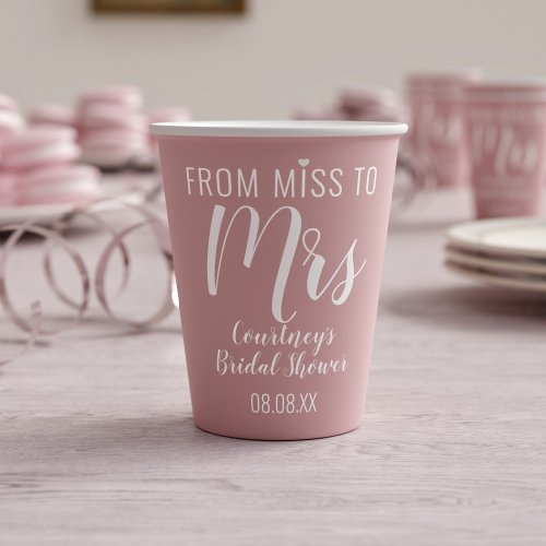 Miss to Mrs Pink Bridal Shower Paper Cups