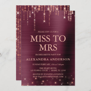 Miss to Mrs Pink Burgundy Rose Gold Bachelorette Invitation