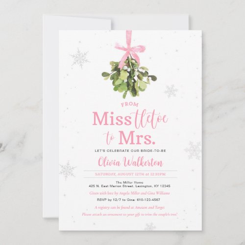 Miss to Mrs Pink Christmas Bridal Shower Invite