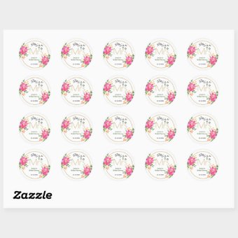 Miss To Mrs Pink Floral Bridal Shower Classic Round Sticker | Zazzle