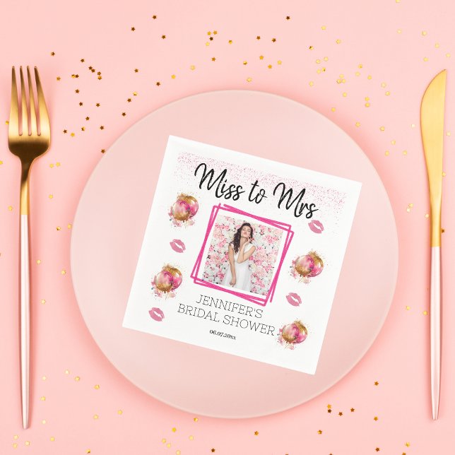 Miss to Mrs Pink Glitter Bridal shower Photo  Napkins (Creator Uploaded)