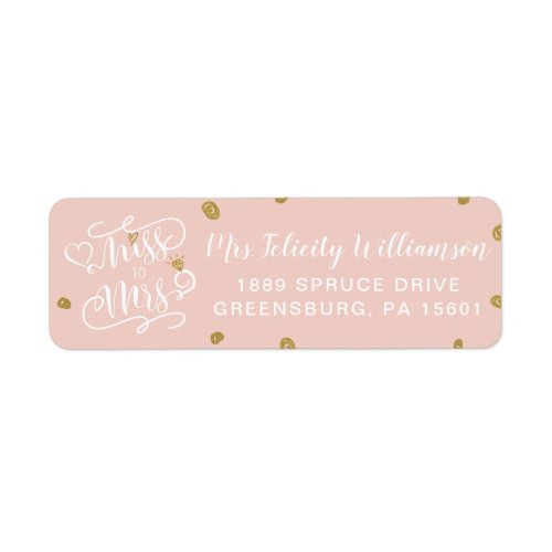 Miss To Mrs  Pink Gold Glitter Heart Ring Wedding Label
