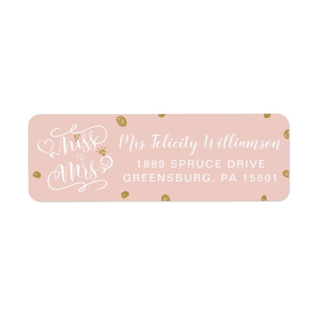 Miss To Mrs | Pink Gold Glitter Heart Ring Wedding Label (Front)