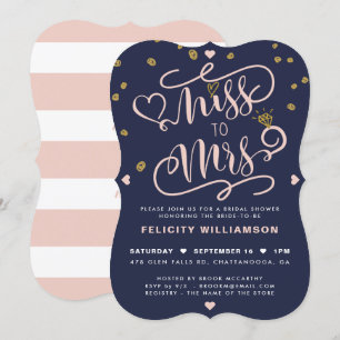 Miss To Mrs Pink Gold & Navy Stripe Bridal Shower Invitation