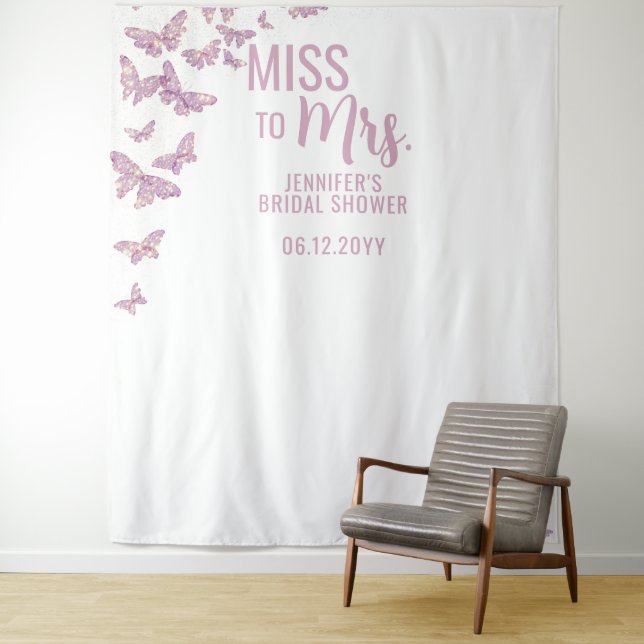 Miss to Mrs Purple Gold Butterfly Bridal Backdrop (In Situ)
