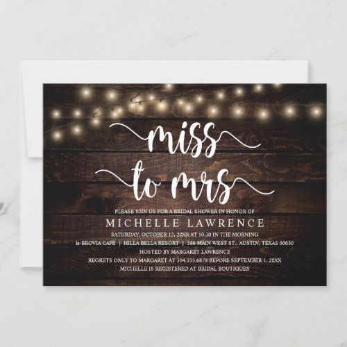 Miss to Mrs Rustic Bridal Shower Celebration Invitation