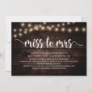 Miss to Mrs, Rustic Bridal Shower Celebration Invitation