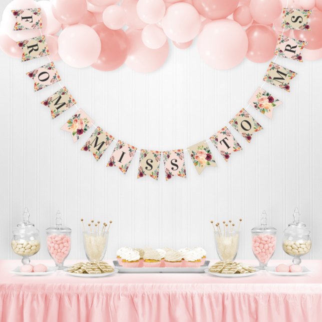 Miss to Mrs Rustic Pink Fall Floral Bridal Shower Bunting Flags (Creator Uploaded)