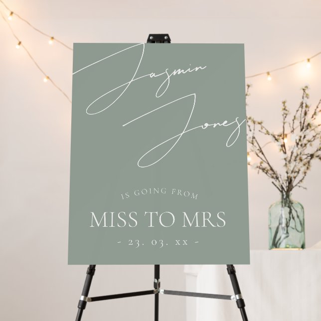 Miss to Mrs Sage Green Script Bridal Shower Foam Board (In Situ (Stand))