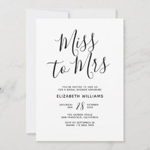 Miss To Mrs Simple Minimalist Bridal Shower Party Invitation