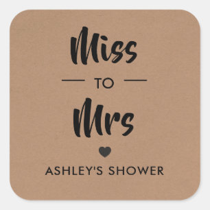 Miss to Mrs Sticker, Bridal Shower Favor Tag, Square Sticker