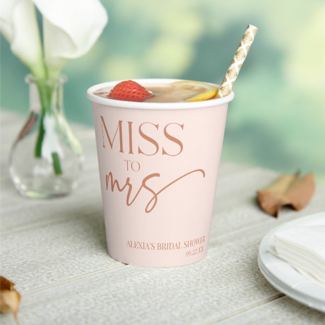 Miss To Mrs Tan Brown Boho Bohemian Bridal Shower Paper Cups (Insitu)