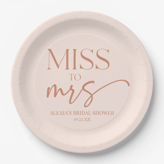 Miss To Mrs Tan Brown Boho Bohemian Bridal Shower Paper Plates (Front)