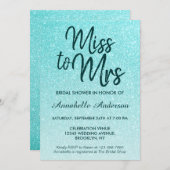 Miss to Mrs Teal Green Glitter Glam Bridal Shower Invitation (Front/Back)