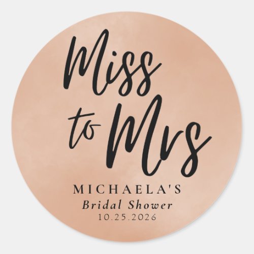 Miss to Mrs Terracotta Calligraphy Bridal Shower Classic Round Sticker