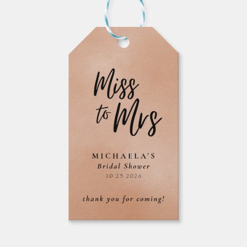 Miss to Mrs Terracotta Calligraphy Bridal Shower Gift Tags