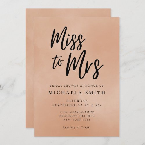 Miss to Mrs Terracotta Calligraphy Bridal Shower Invitation