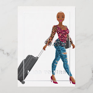 Miss to Mrs Travel Bachelorette Denim Jeans Foil Invitation