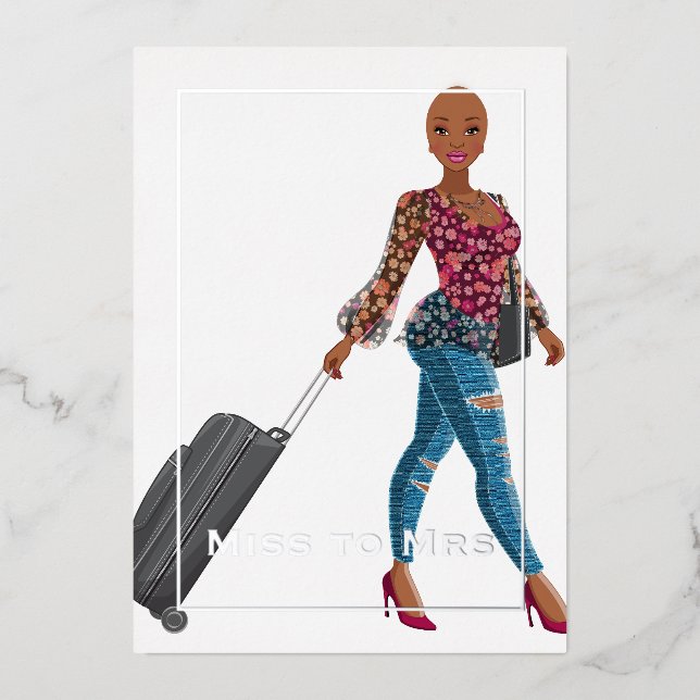 Miss to Mrs Travel Bachelorette Denim Jeans Foil Invitation (Front)
