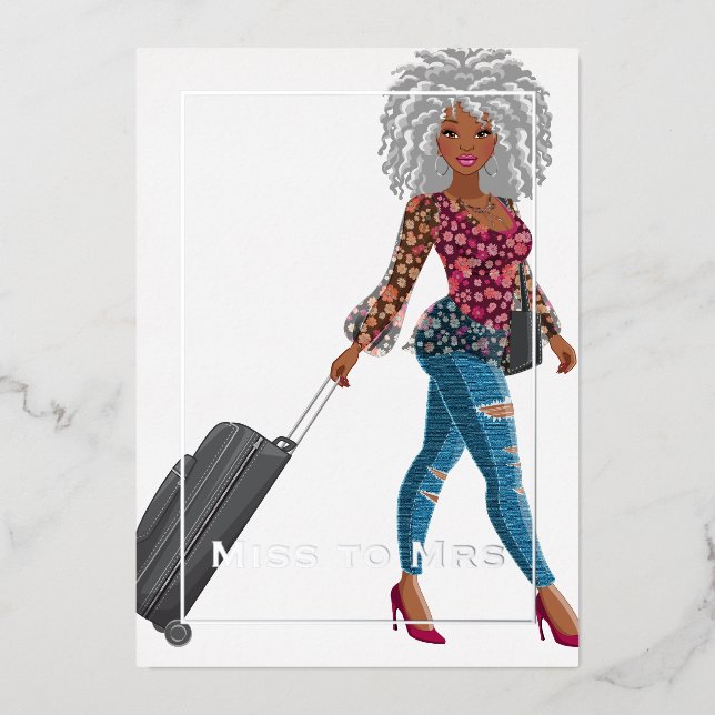 Miss to Mrs Travel Bachelorette Denim Jeans Foil Invitation (Front)