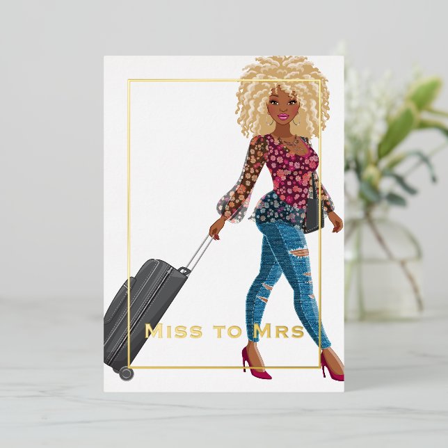 Miss to Mrs Travel Bachelorette Party Foil Invitat Foil Invitation (Standing Front)